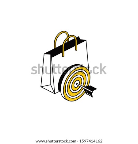 Shopping bag target. Vector line, 3d stroke isometric, color web icon, new flat style. Creative illustration design, abstract idea for infographics.