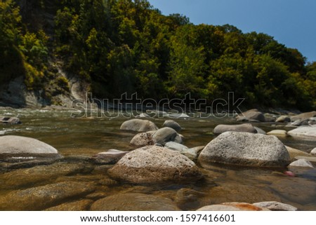 river in the mountains. mountainous area. photo on a long exposure,