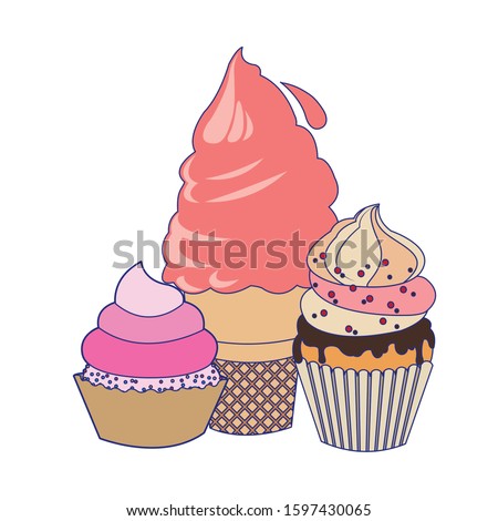ice cream with cupcakes icon over white background, colorful design, vector illustration