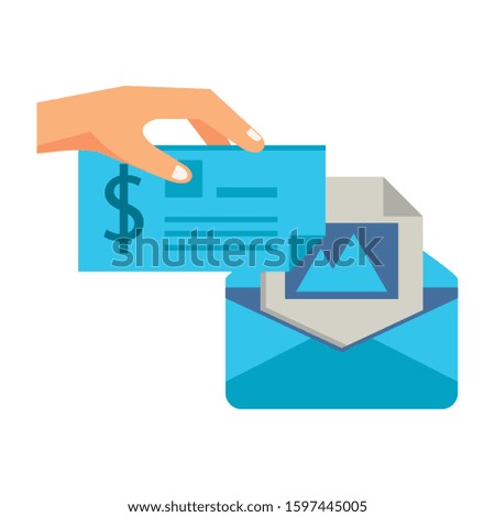 hand with check banknote paper vector illustration design
