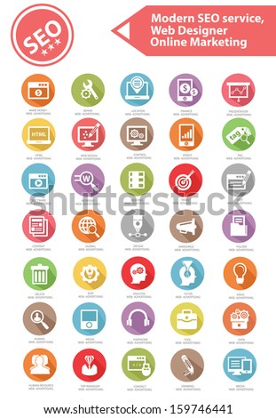 Modern SEO Service,Web designer and Online marketing icon set,Colorful version,vector