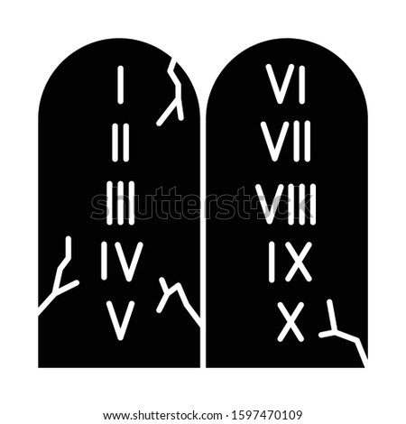 Ten Commandments Bible story glyph icon. Biblical laws written on stone tablets. Christian religion, holy book narrative, sacred scene. Silhouette symbol. Negative space. Vector isolated illustration