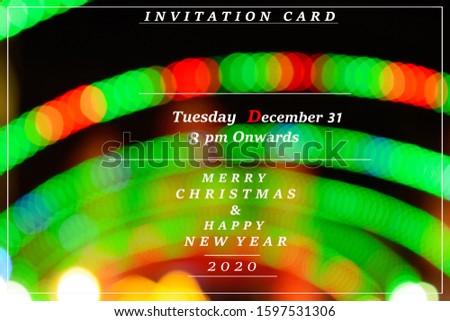 New year party invitation card on bokeh background. New year party invitation card, banner, poster, flyer, template on bokeh background