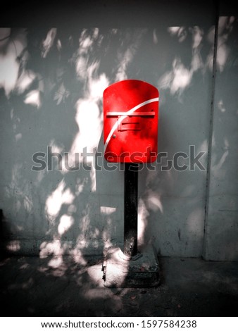 Mail Box With Sunlight on Empty Wall, Red Post Mail...