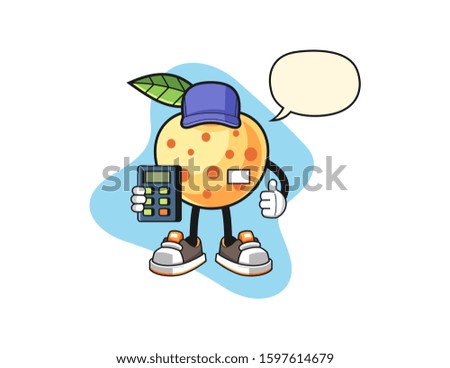 Longan cashier with speech bubble cartoon. Mascot Character vector.