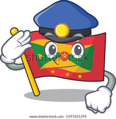 Flag grenada Scroll Cartoon mascot style as a Police officer