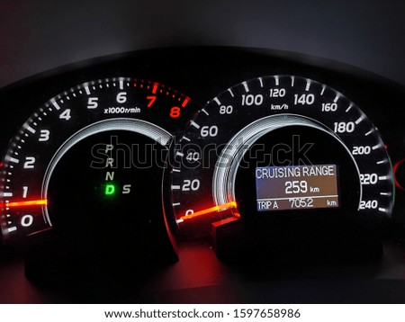 Modern speedometer in a car.