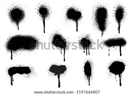 Spray Paint Vector Elements isolated on White Background, Lines and Drips Black ink splatters, Ink blots set, Street style.