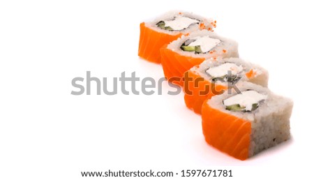 sushi rolls Philadelphia on white background with copy space