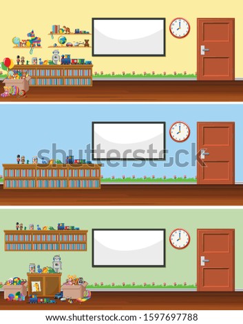 Background scene with whiteboard and toys illustration