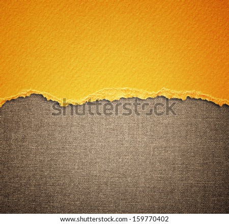 old canvas texture background with delicate stripes pattern and yellow vintage torn paper 