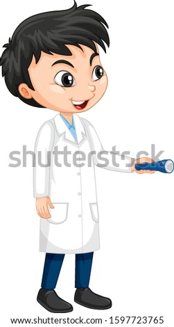 Boy in science gown on isolated background illustration