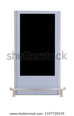 Digital media blank white and black screen modern panel, signboard for advertisement design in a shopping center, gallery. Mockup, mock-up, mock up with white isolated background, digital kiosk.