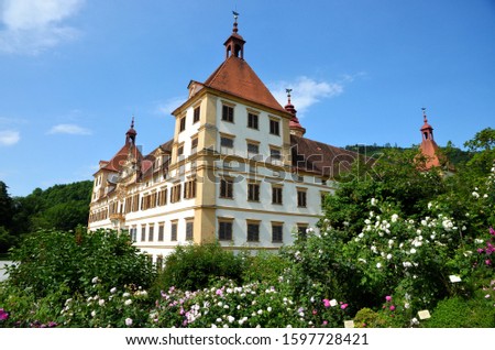 A castle in Graz Austria with flowers during spring