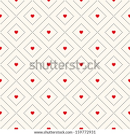 Vector seamless retro pattern, polka dot with hearts. Can be used for wallpaper, pattern fills, web page background,surface textures