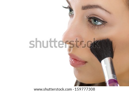 woman  Applying Make-up Cosmetics Brush on white background