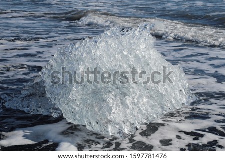 melting ice on the shore of the ocean
