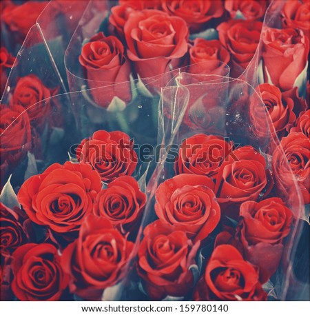 Vintage background of roses in bouquet