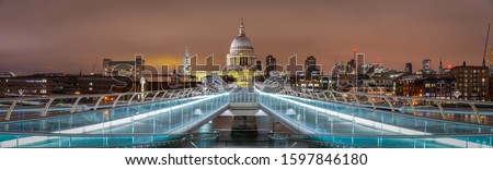 Panoramic view of St Paul's cathedral in London at night, UK