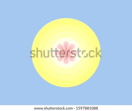 Pink flower in circle yellow on blue background