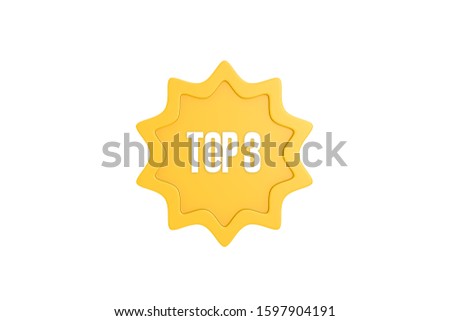Top 3 written in yellow color isolated on white color background, 3d illustration.
