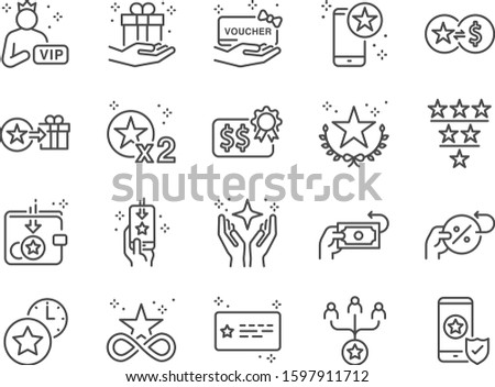 Royalty program line icon set. Included icons as member, VIP, exclusive, reward, voucher, high level and more. Royalty-Free Stock Photo #1597911712