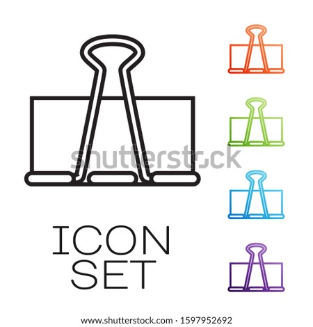 Black line Binder clip icon isolated on white background. Paper clip. Set icons colorful. 