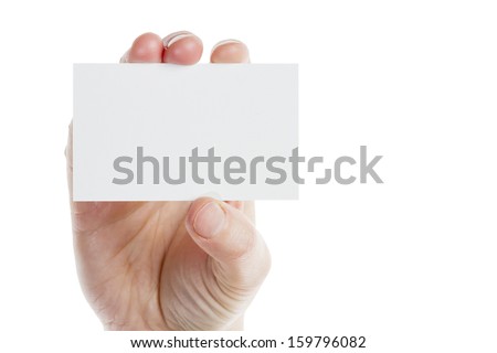 Empty paper card in woman hand isolated on white background 
