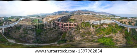 360 degree panorama WITHOUT SKY, aerial view of aqueduct Spain