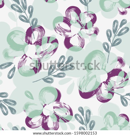 Hand Sketched Flowers. Floral Seamless Pattern. 