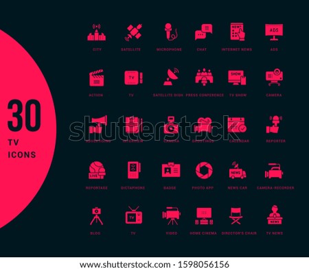 Collection simple icons of tv on a black background. Modern red signs for websites, mobile apps, and concepts