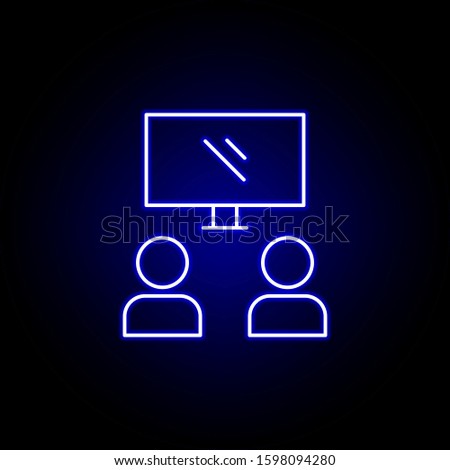 film friendship outline blue neon icon. Elements of friendship line icon. Signs, symbols and vectors can be used for web, logo, mobile app, UI, UX