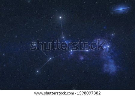 Virgo constellation stars in outer space. Zodiac Sign Virgo constellation lines. Elements of this image were furnished by NASA  Royalty-Free Stock Photo #1598097382
