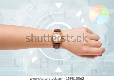 Clocks with world time and finance graph business concept