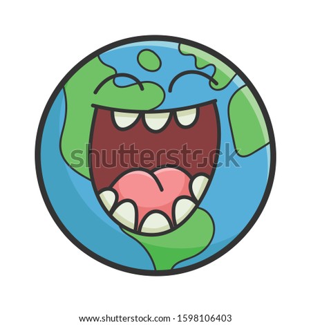 Laughing planet earth cartoon illustration isolated on white