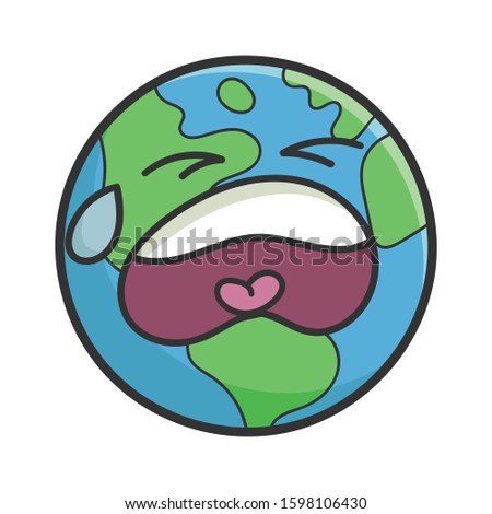 Crying planet earth cartoon illustration isolated on white