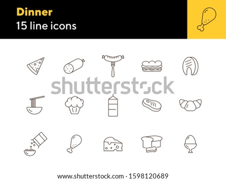 Dinner line icon set. Fast food, breakfast, meat. Eating concept. Can be used for topics like cooking, grocery, supermarket