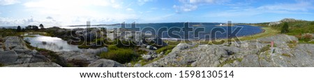 Panoramic view of landscapes and coast the Koster, Sydkoster and Nordkoster islands. Archipielago of Kosterhavets Nationalpark. Stromstad. Bohuslan. Sweden. Royalty-Free Stock Photo #1598130514