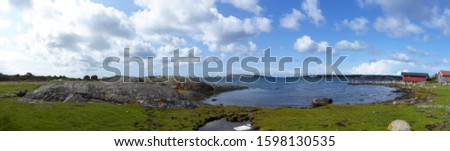 Panoramic view of landscapes and coast the Koster, Sydkoster and Nordkoster islands. Archipielago of Kosterhavets Nationalpark. Stromstad. Bohuslan. Sweden. Royalty-Free Stock Photo #1598130535