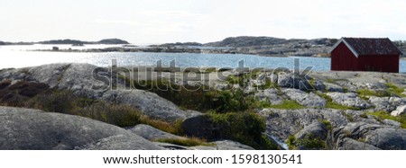 Panoramic view of landscapes and coast the Koster, Sydkoster and Nordkoster islands. Archipielago of Kosterhavets Nationalpark. Stromstad. Bohuslan. Sweden. Royalty-Free Stock Photo #1598130541