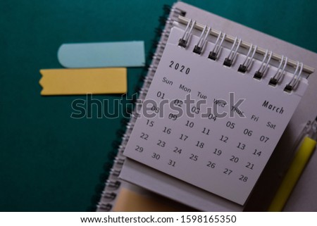 White Calendar march 2020 on office desk background