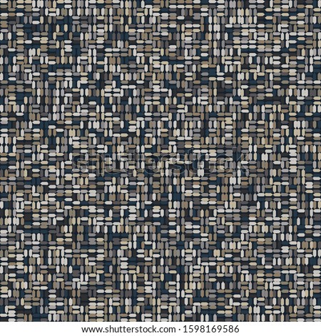 Dark doodle mosaic effect vector texture. Masculine geometric seamless melange pattern. Hand drawn variegated irregular stripes background. Textured classic blue brown hipster allover print swatch.