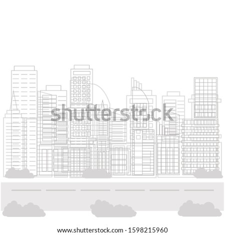 Landing with large modern buildings concept. Creative idea design. Flat vector illustration for template, brochure, web page or presentation.