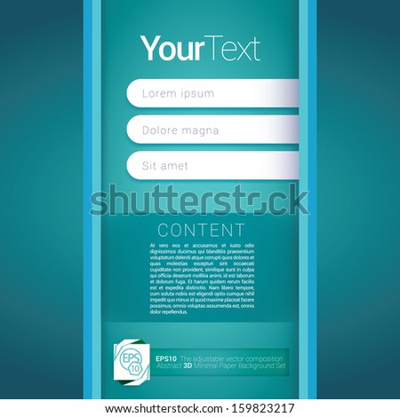 Light blue turquoise vertical composed edition of a scalable futuristic minimal vector software 3d navigation layout design simple menu for printing, for web &  mobile application for universal use 