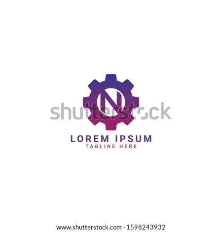 creative Gear and letter N logo template. Logotype for heavy industry, auto parts store, workshop or repair service. Concept icon for engineering company. Simple style vector clip art.