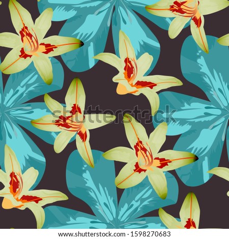 Philippine Flowers. Retro Background for Shirt, Fabric, Dress. Big Texture in Fresh Colors. Seamless Pattern with Australian Rainforest. Vector Seamless Pattern with Philippine Flowers