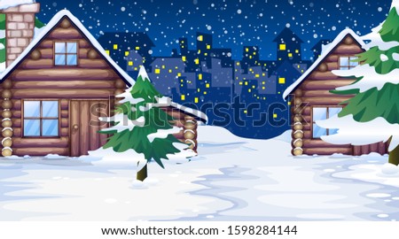 Scene with houses in the snow illustration