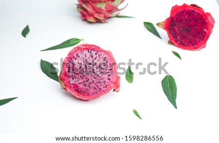 Fruity and Tasty Slice Dragon Fruits Isolated Still life Photo with Leaf