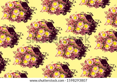 Lotus with red flowers isolated on yellow background, Pattern backgrounds