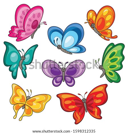 Illustration cartoon of cute colorful butterflies.